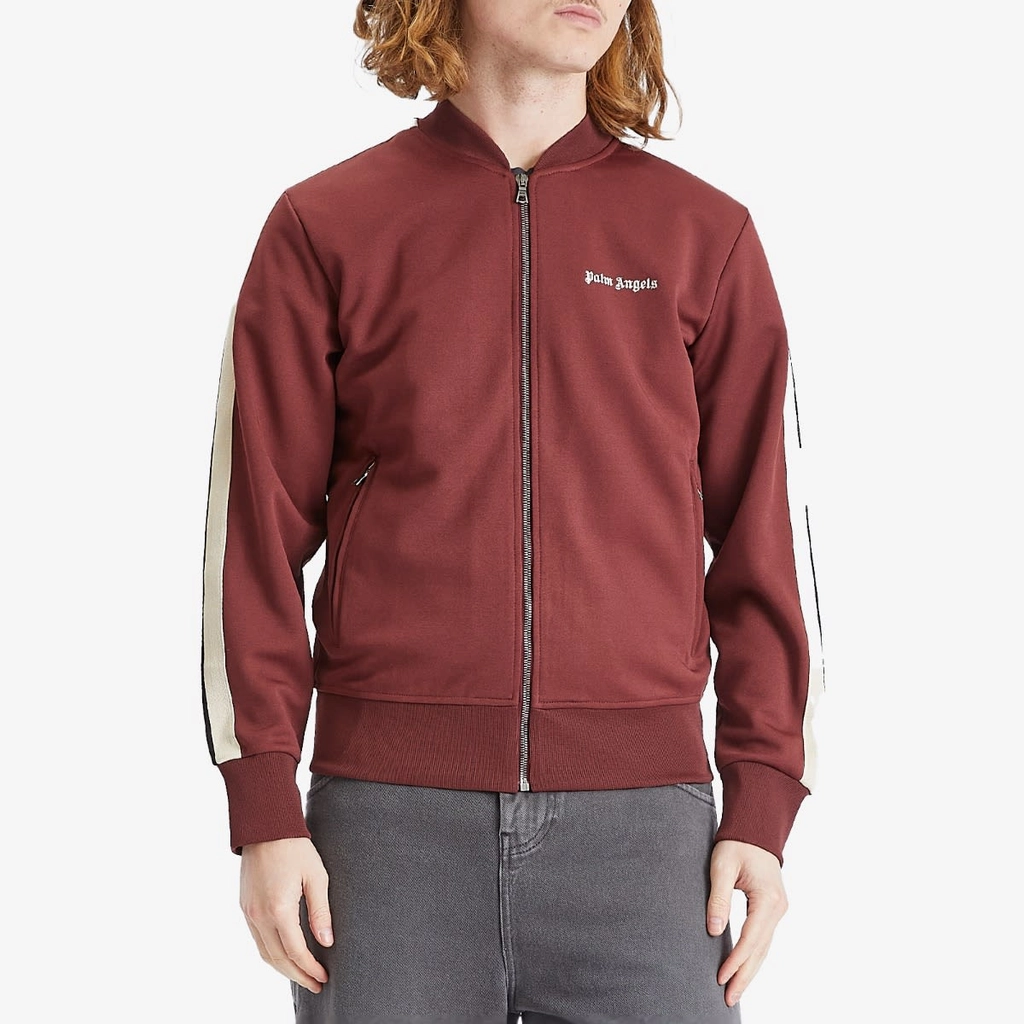 Palm Angels Men's Logo Bomber Track Jacket Burgundy